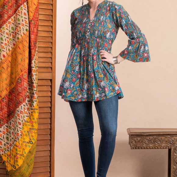 Passementrie Tops - Passementrie Anika Blouse Turquoise Coquette